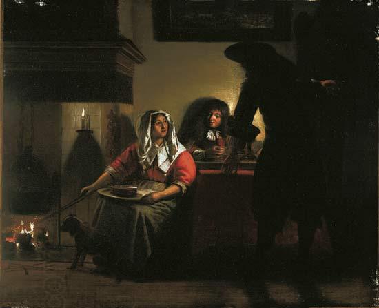 Pieter de Hooch Interior with Two Gentleman and a Woman Beside a Fire China oil painting art